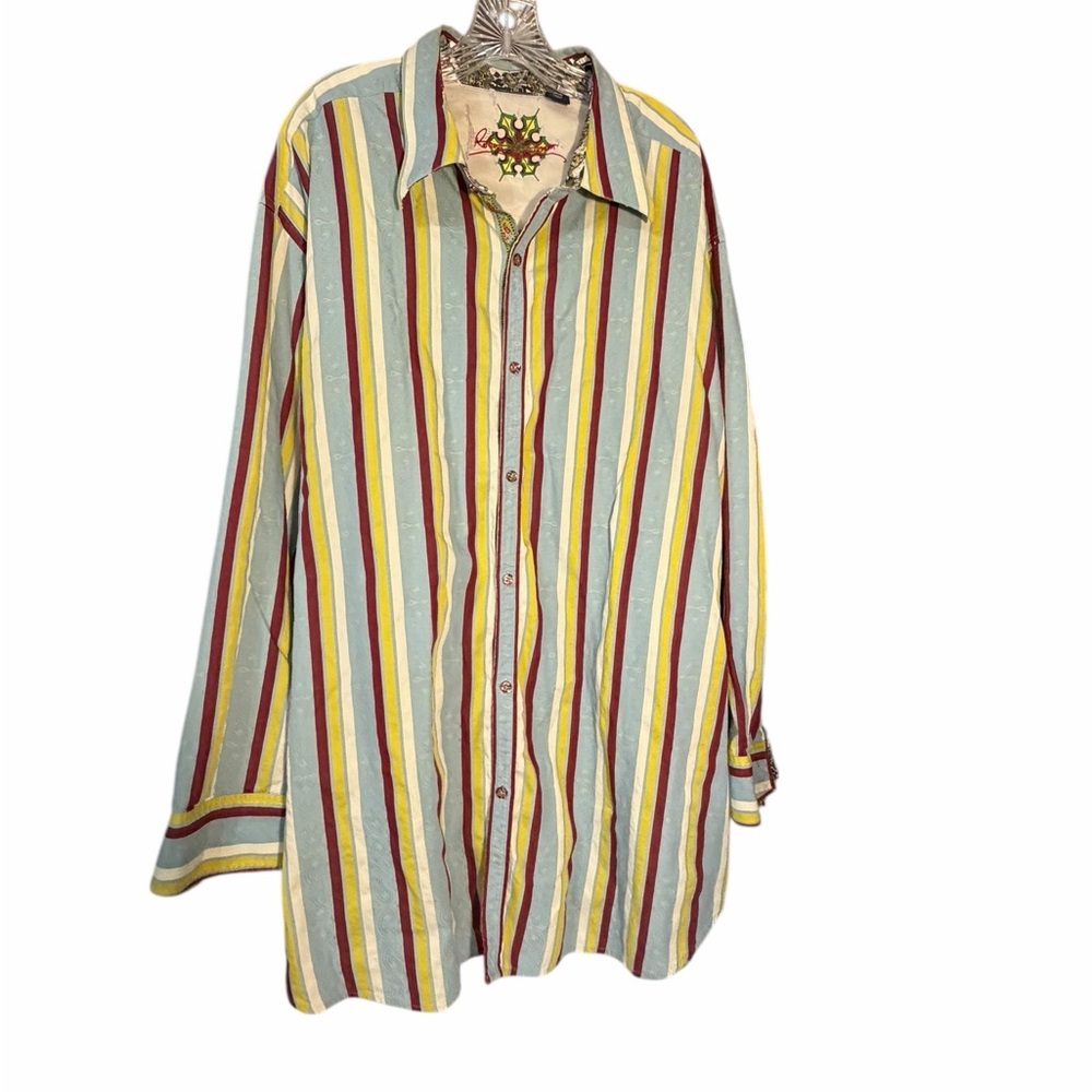 ROBERT‎ GRAHAM striped MALLIOUHANA shirt teal red white blue Size 3X